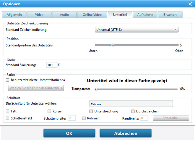 ntertitel-Position, Größe und Schriftart ändern