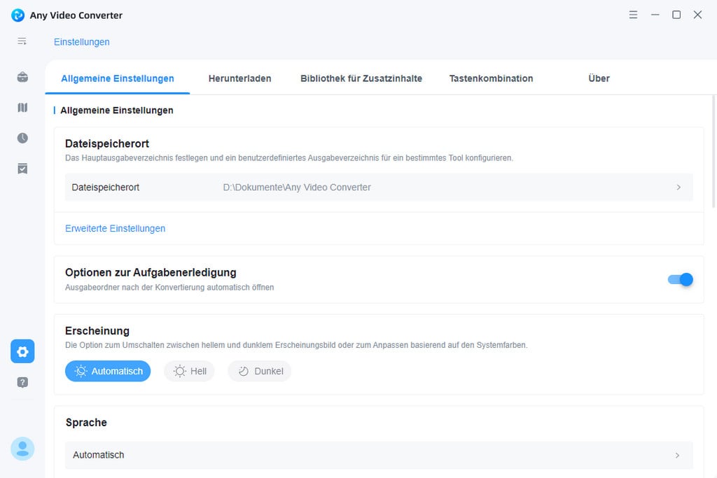 Einstellungen von Any Video Converter