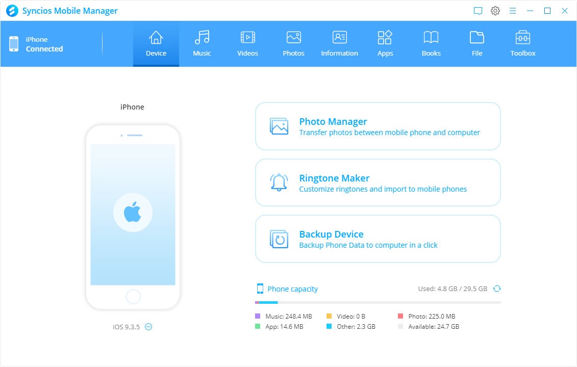 syncios manager interface