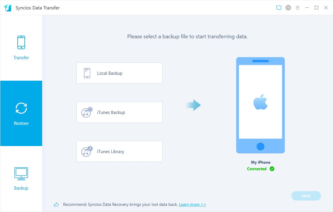 Restore from SynciOS Backup File