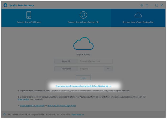 scan download iCloud backup