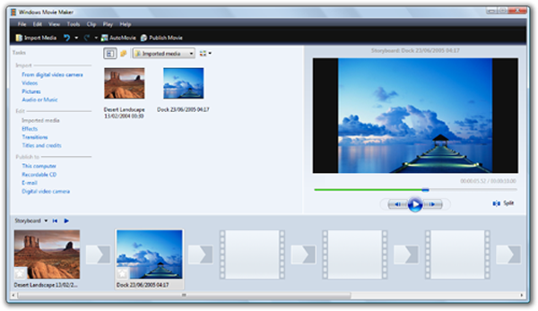 Main Window of Windows Movie Maker