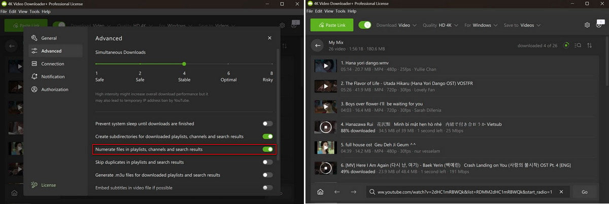 4k video downloader numberate files