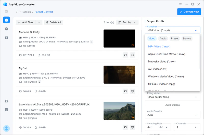 select video format to convert