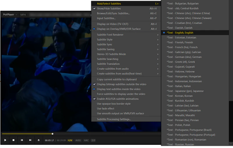 enable, disable, or switch between subtitles