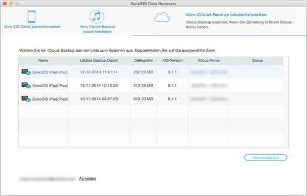 Liste der iCloud-Backups