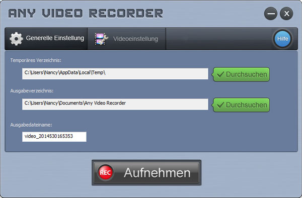 Hauptfenster von Any Video Recorder